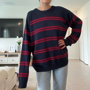 Tommy Hilfiger Navy Crewneck Sweater with Red Stripes